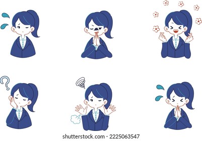 Set of illustrations of various facial expressions of people in suits
