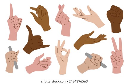 A set of illustrations with various gestures of hands.