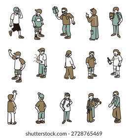 Un conjunto de ilustraciones de varias poses de personas que se pueden usar en escenas cotidianas y al aire libre.
