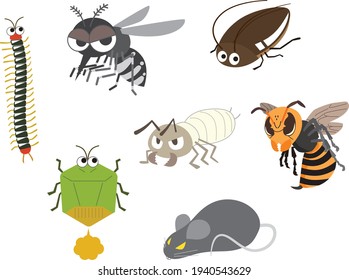 Set illustrations of various pests