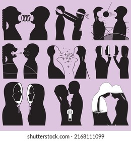 Conjunto de ilustraciones de diversas situaciones de relación 1.