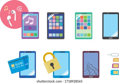 Set illustrations of various smartphones