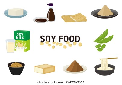 Set of illustrations of various soy foods