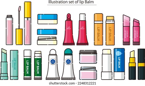 Eine Reihe von Illustrationen von verschiedenen Arten von Lippenbalsam.