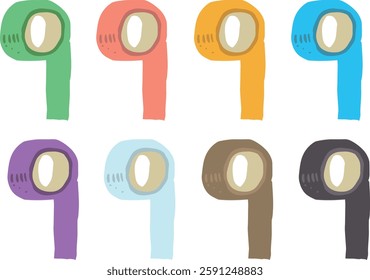 A set of illustrations of vertically stretched tape.