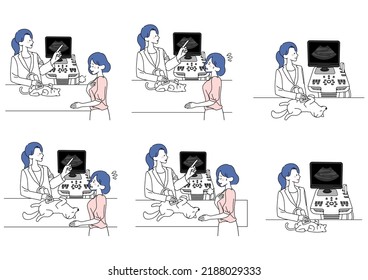 Satz von Illustrationen der veterinärmedizinischen Echokardiographie