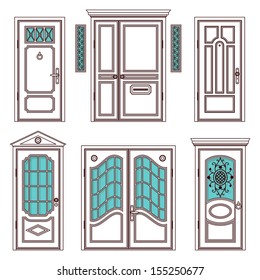 set of illustrations with a vintage doors