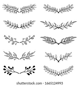 Set of Illustrations of vintage hand drawn floral design elements. Design element for logo, label, sign, poster, t shirt. Vector illustration