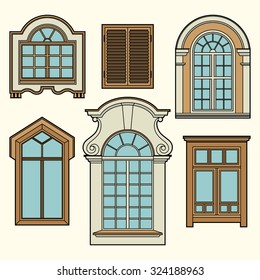Set of illustrations with a vintage windows.