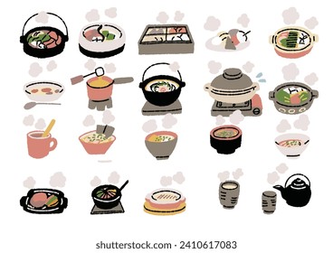 set of illustrations of warm foods eaten in winter
