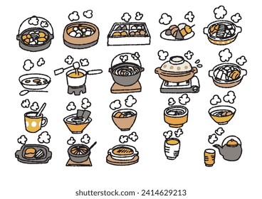 set of illustrations of warm foods eaten in winter
