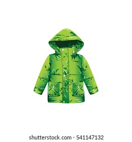 A set of illustrations for website - children's wear vector icon. Element 4 green jacket coat clothing clothes warm fashion winter wardrobe