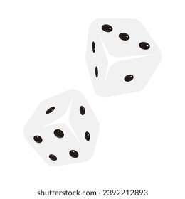 Set of illustrations of white dice with black dots. 3D style.