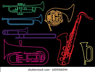 Set of illustrations of wind musical instruments