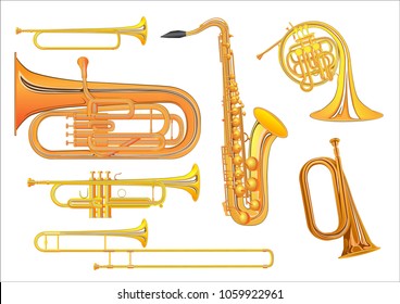 A set of illustrations of wind musical instruments
