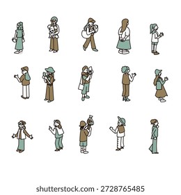 Un conjunto de ilustraciones de mujeres verificando y enviando información.
