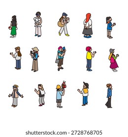 Un conjunto de ilustraciones de mujeres verificando y enviando información.