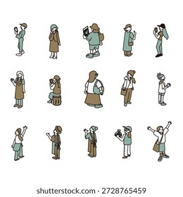 Un conjunto de ilustraciones de mujeres realizando diversas actividades cotidianas.