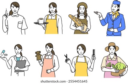 Set of illustrations of women in various professions