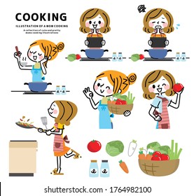 A set of illustrations of women who cook.