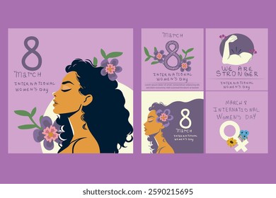 set of illustrations for women's day, March 8. vector illustration.