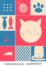 Set of illustrations for World Cat Day. Vector illustration. Ideal for a banner, poster or postcard.