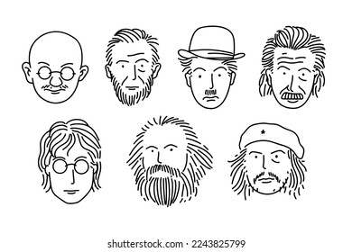 Set of Illustrations of world figures. Most famous person character in hand drawn