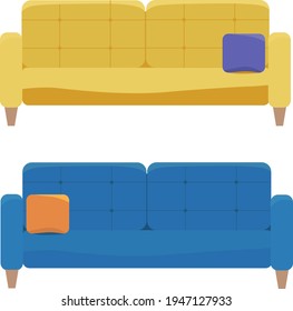 
Set of illustrations of yellow sofa, blue sofa in Scandinavian style.