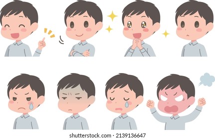 Set of illustrations of young man with various expressions