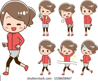 Set of illustrations of young women doing sports