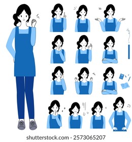 Set of illustrations of young women. Full body and upper body, joyful, distressed, introduction.