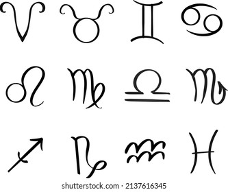a set of illustrations zodiac signs minimalistic in vector handwritten