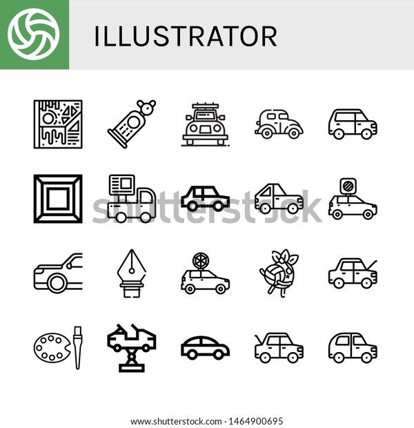 Set of illustrator icons such as Volleyball,\
Art, Car, Pen tool ,\
illustrator