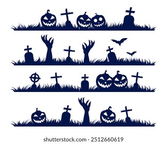 Set of ilustration halloween black silhouette frame border and divider design decoration