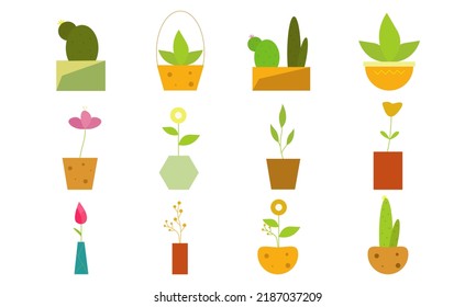 Satz von Vektorgrafik der Illustration von Pflanzen und Blumen. 