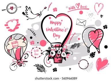 Set of image balloon for happy valentines day, with love.