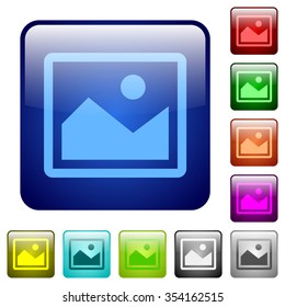 Set of image color glass rounded square buttons