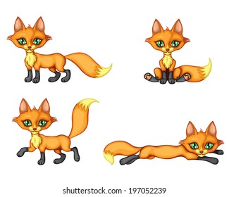Set image of cute little fox in various poses