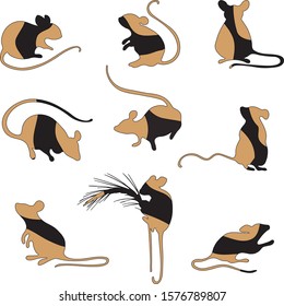 Set with the image of field mice. For the design of children's clothing, textiles, cards, stickers, stickers