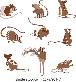 Set with the image of field mice. For the design of children's clothing, textiles, cards, stickers, stickers