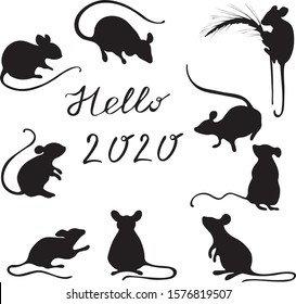 Set with the image of field mice. For the design of children's clothing, textiles, cards, stickers, stickers