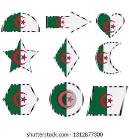Set with the image of the flag of Algeria. Vector isolated on white background.