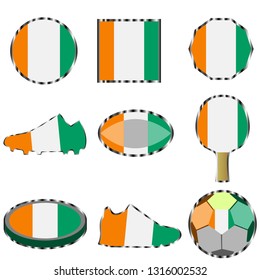 Set with the image of the flag of Cote d'Ivoire. Vector.