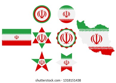 Set with the image of the flag of Iran. Vector isolated on white background.
