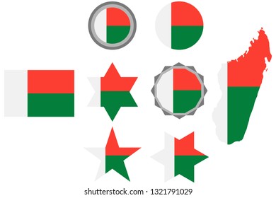 Set with the image of the flag of Madagascar. Vector isolated on white background.