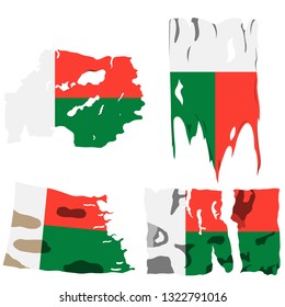 Set with the image of the flag of Madagascar. Vector isolated on white background.