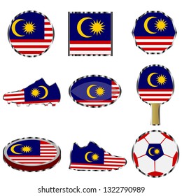 Set with the image of the flag of Malaysia. Vector isolated on white background.