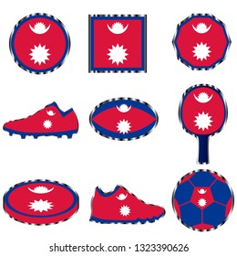 Set with the image of the flag of Nepal. Vector isolated on white background.