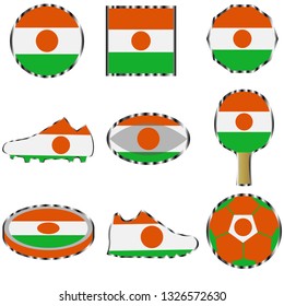 Set with the image of the flag of Niger. Vector isolated on white background.