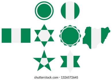 Set with the image of the flag of Nigeria. Vector isolated on white background.